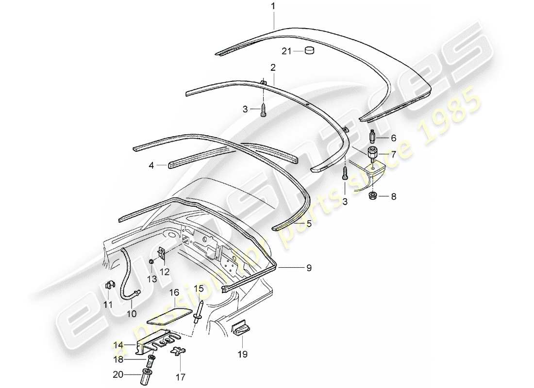 porsche 2002 (986 boxster) caja de almacenaje superior - tapa - juntas diagrama de piezas