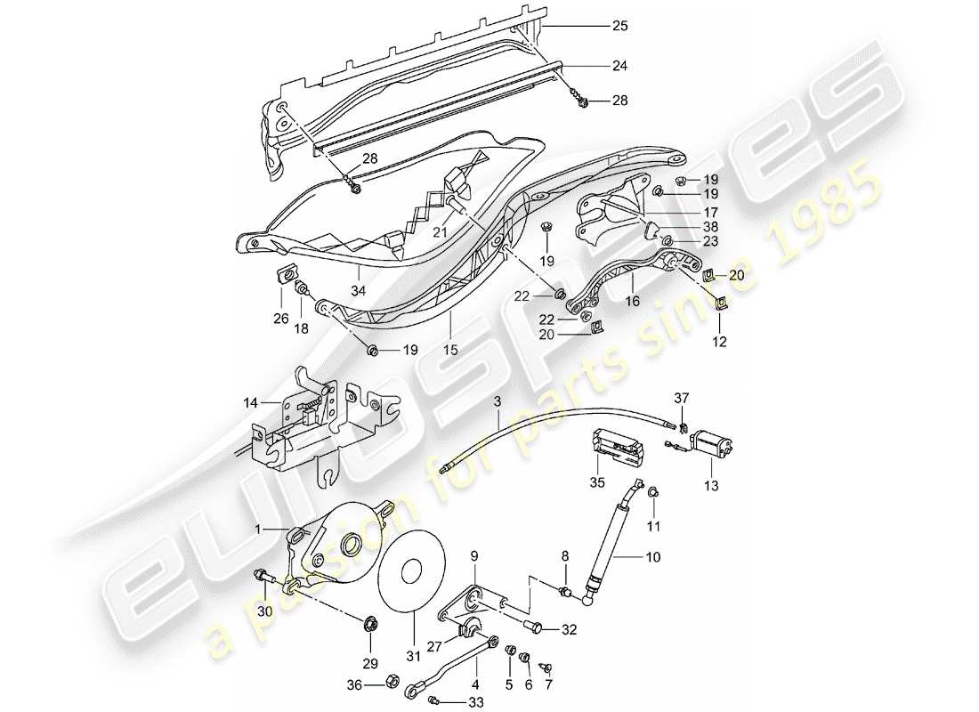 porsche 2002 (986 boxster) marco superior - unidad de impulsión - caja de almacenaje superior - cubierta diagrama de piezas