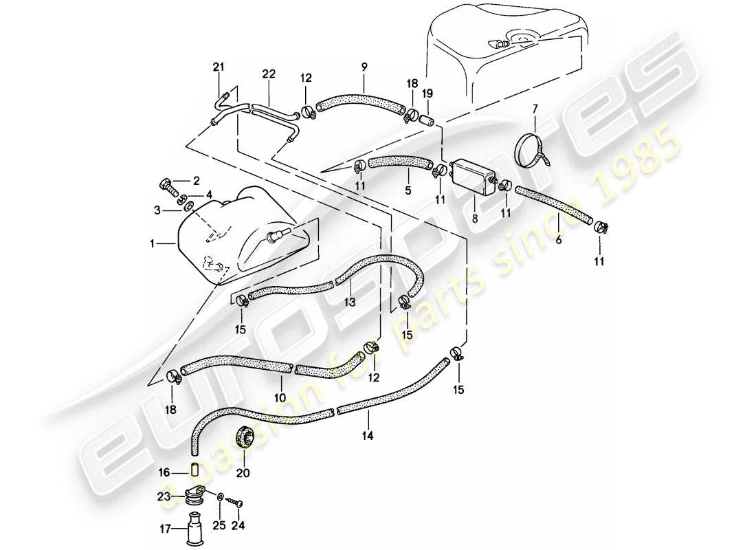 porsche 1989 (911) ventilación del tanque diagrama de piezas
