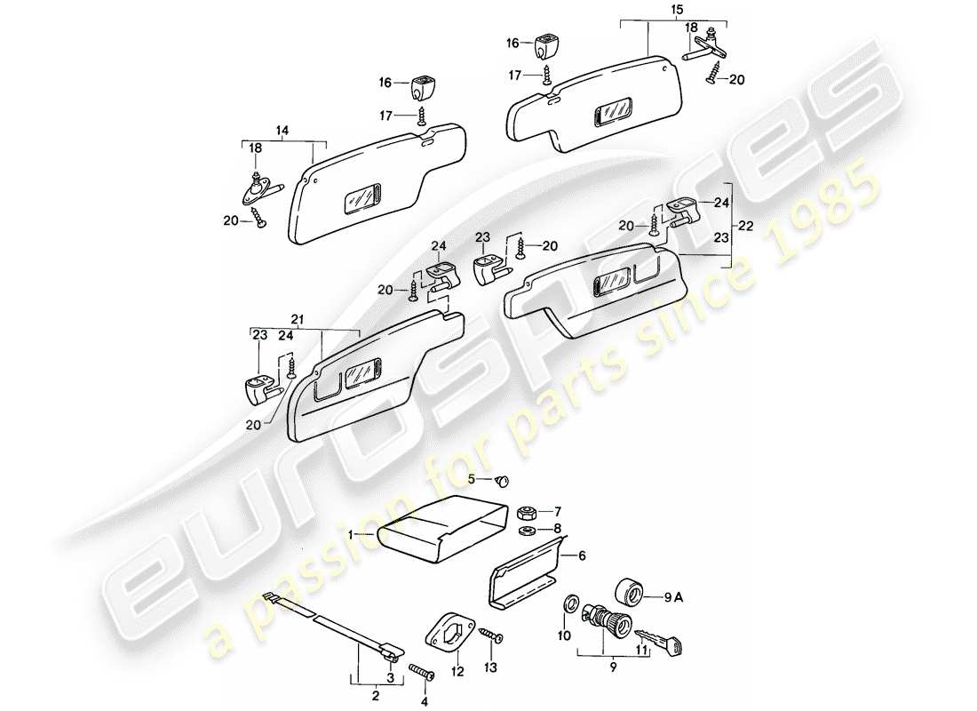 porsche 1984 (911) guantera - visores solares diagrama de piezas