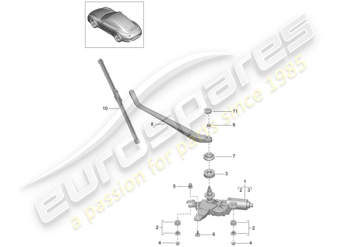 porsche 2015 (991-1) limpiaparabrisas trasero diagrama de piezas