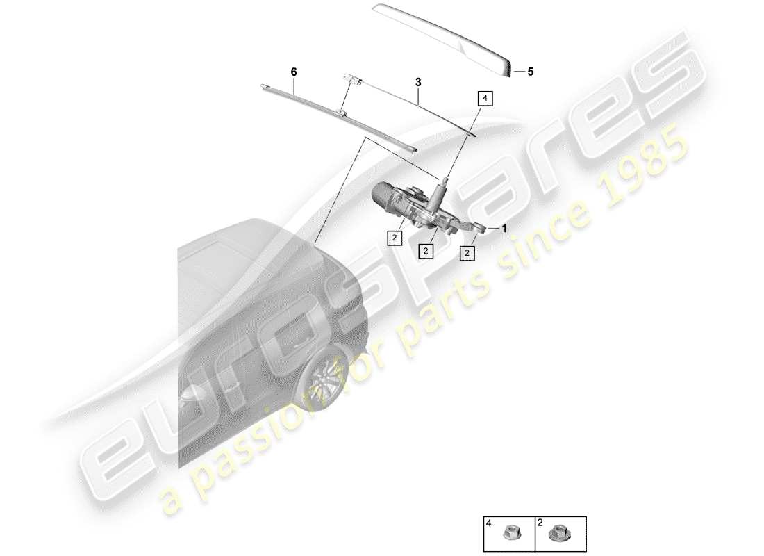 porsche 2020 (cayenne e3 9ya/9yb) limpiaparabrisas trasero diagrama de piezas