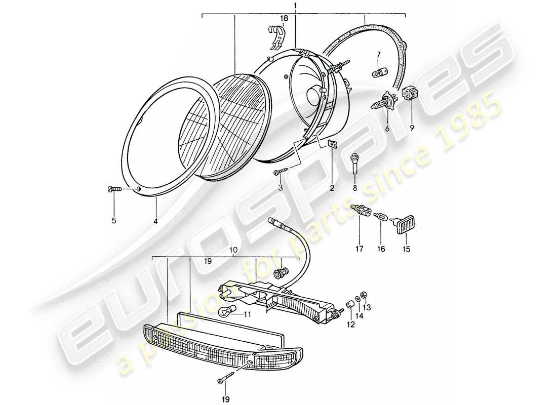 porsche 1987 (959) faro - luces diagrama de piezas
