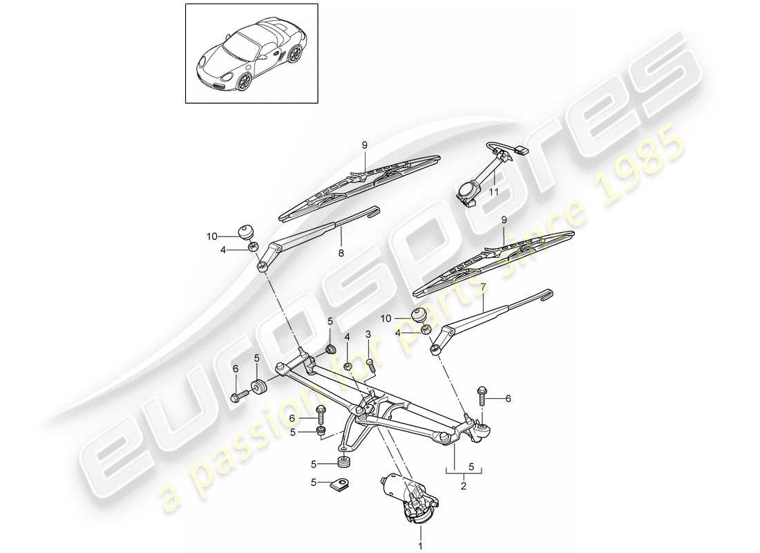 porsche 2012 (987 boxster) sistema limpiaparabrisas compl. diagrama de piezas