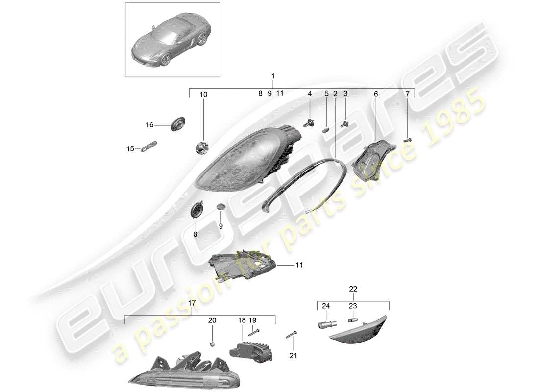 porsche 2014 (981 boxster) diagrama de piezas del faro