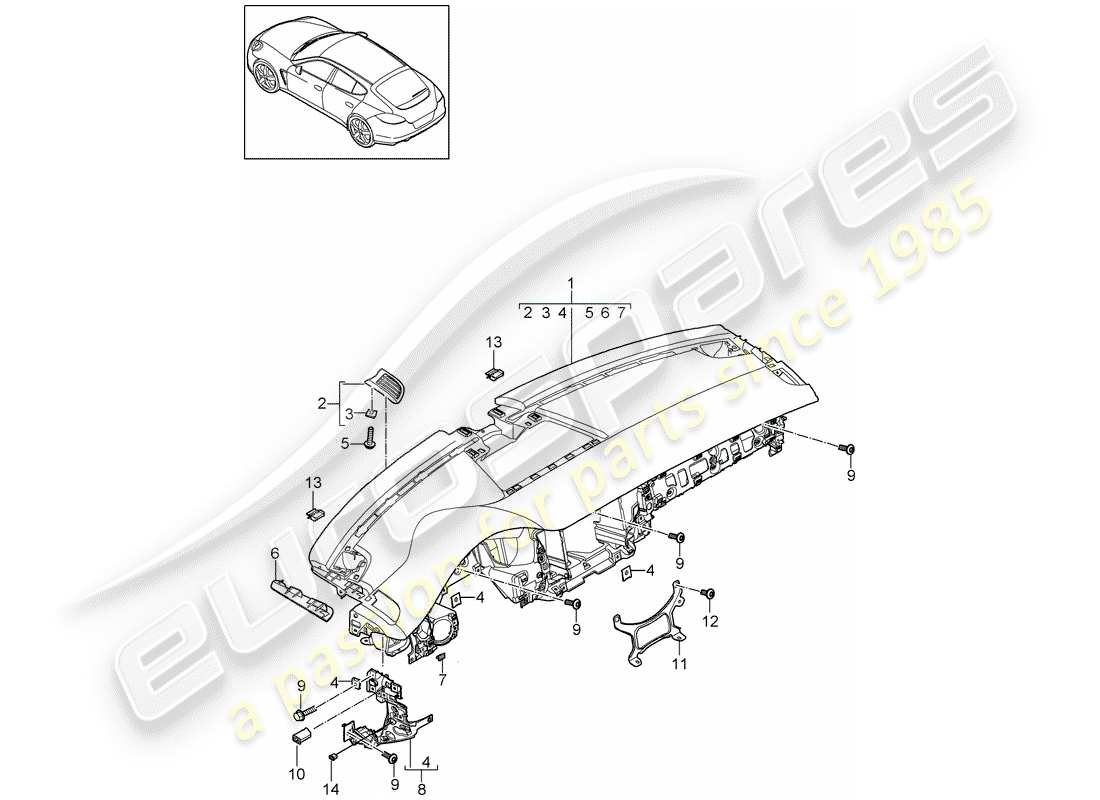 porsche 2011 (panamera 970) diagrama de piezas del tablero