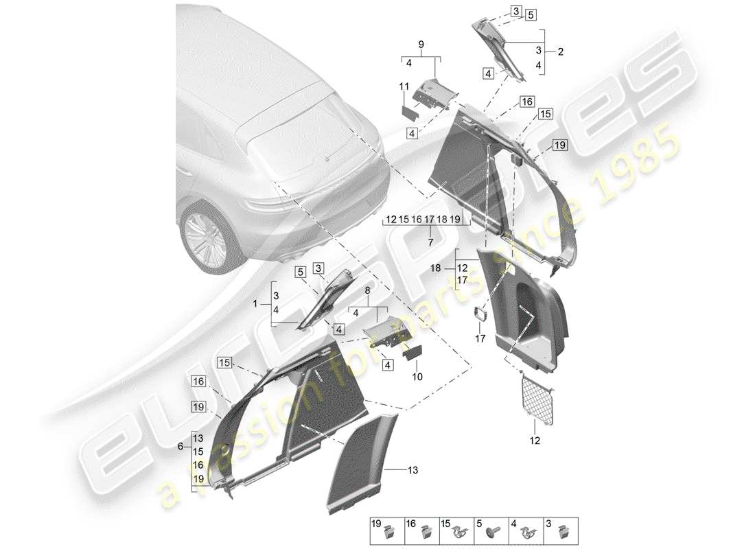 porsche 2019 (macan) recubrimiento diagrama de piezas