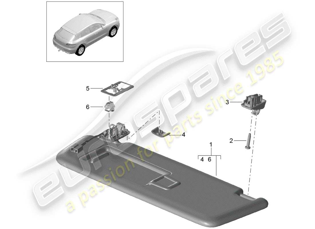 porsche 2016 (macan) sun vizors diagrama de piezas