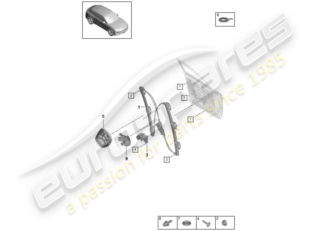 porsche 2019 (cayenne e3 9ya/9yb) regulador de ventana diagrama de piezas