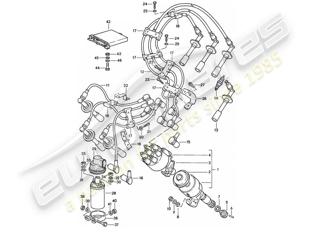 porsche 1986 (911) electricidad del motor 2 diagrama de piezas
