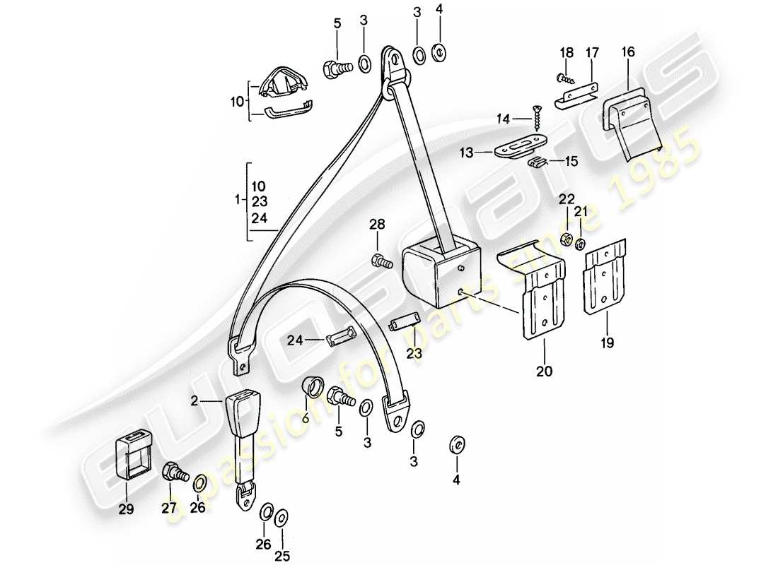porsche 1987 (911) cinturón de seguridad diagrama de piezas