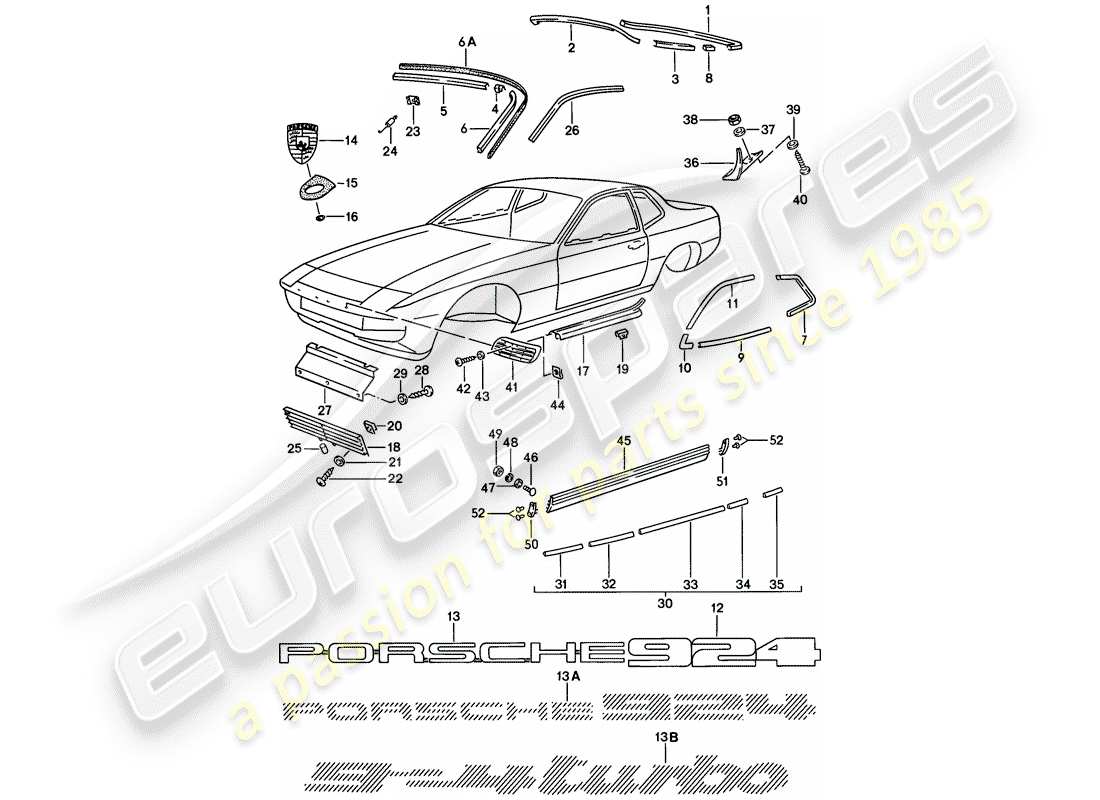 porsche 1978 (924) marco decorativo - placas de identificación diagrama de piezas
