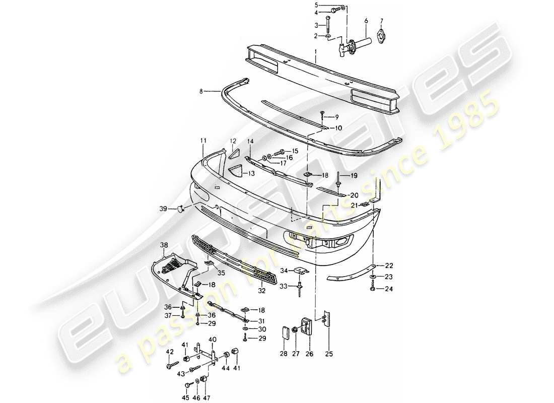 porsche 1990 (964) parachoque diagrama de piezas