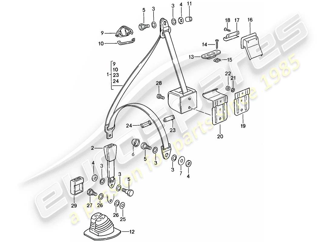 porsche 1985 (911) cinturón de seguridad diagrama de piezas