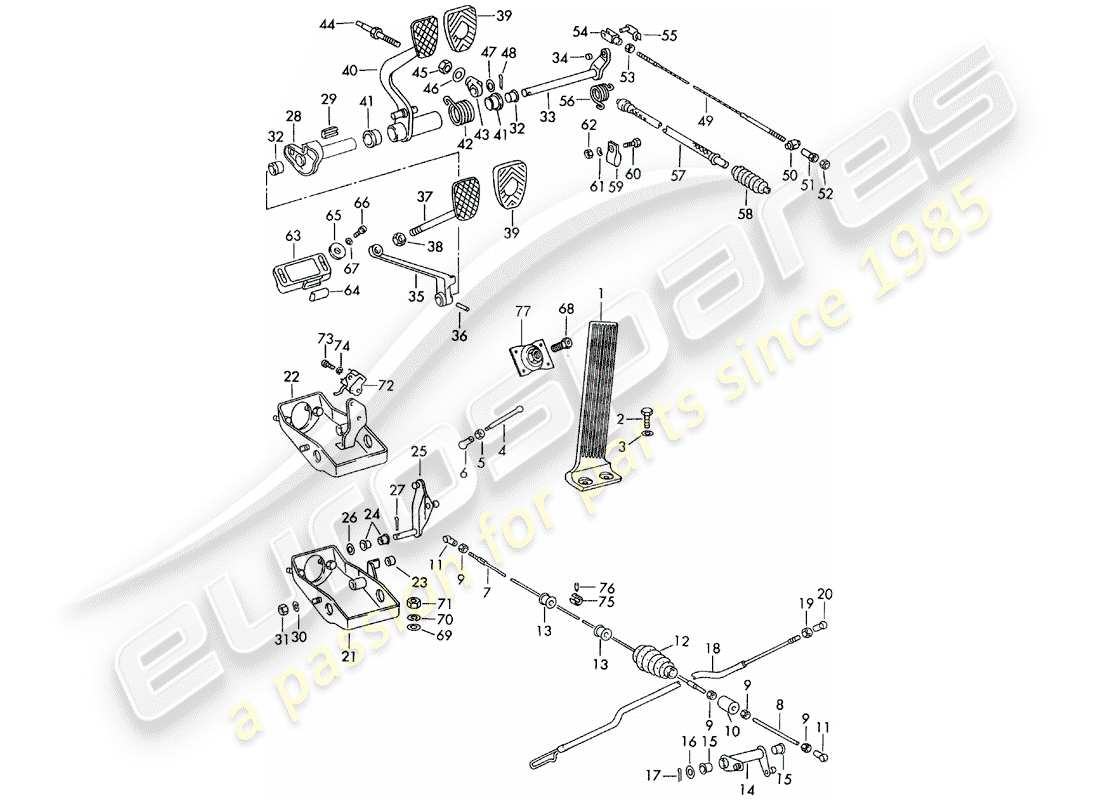 porsche 1968 (911/912) pedales - para vehiculos con - caja de cambios manual esquema de piezas