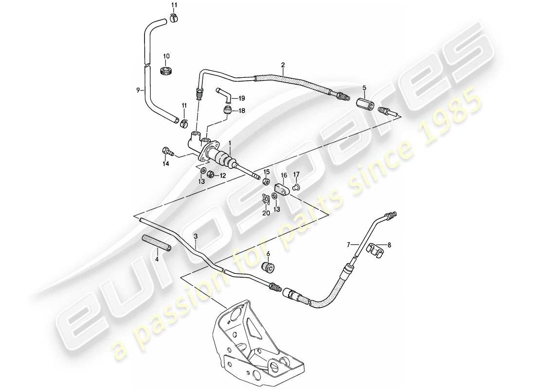 porsche 1988 (911) embrague hidráulico - funcionamiento - cilindro maestro del embrague - tubo del embrague hidráulico diagrama de piezas