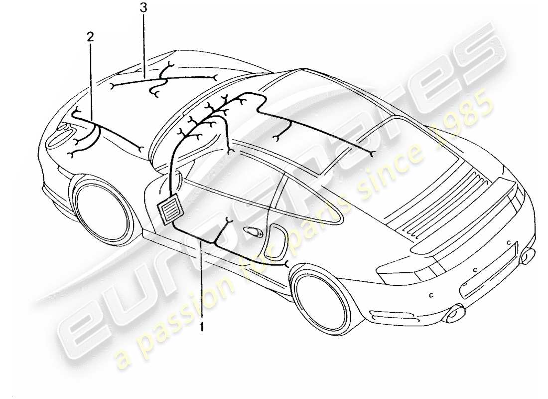 porsche 2005 (996 turbo / gt2) mazo de cables - habitáculo - guantera - maletero delantero - kit de reparación - sistema de freno antibloqueo -abs- - indicador de desgaste de pastillas de freno - eje delantero diagrama de piezas
