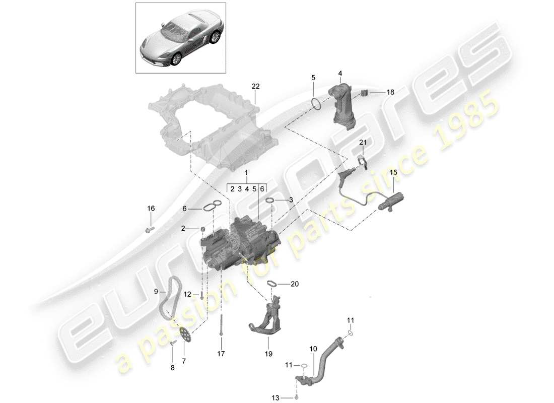 porsche 2017 (718 boxster) motor (presión de aceite./lubrica.) diagrama de piezas