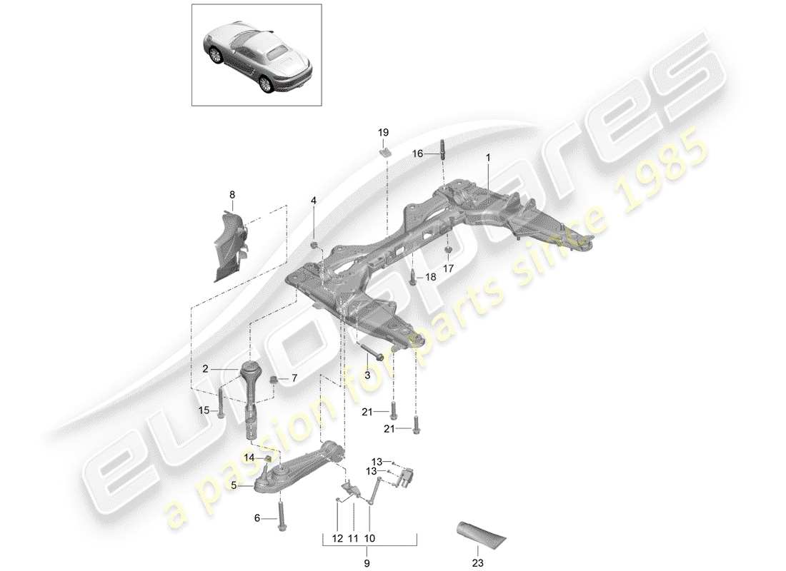 porsche 2017 (718 boxster) diagrama de piezas del travesaño