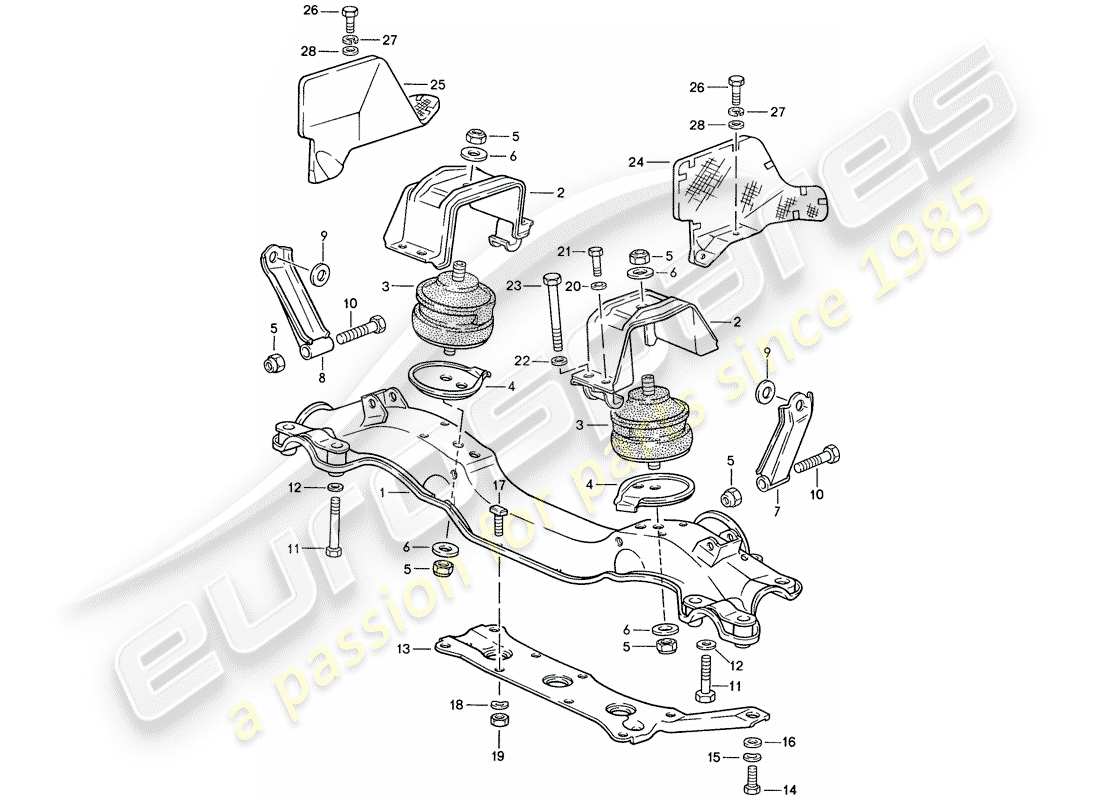 porsche 1990 (928) suspensión del motor diagrama de piezas