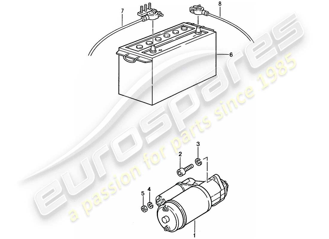 porsche 1989 (928) arranque - batería diagrama de piezas