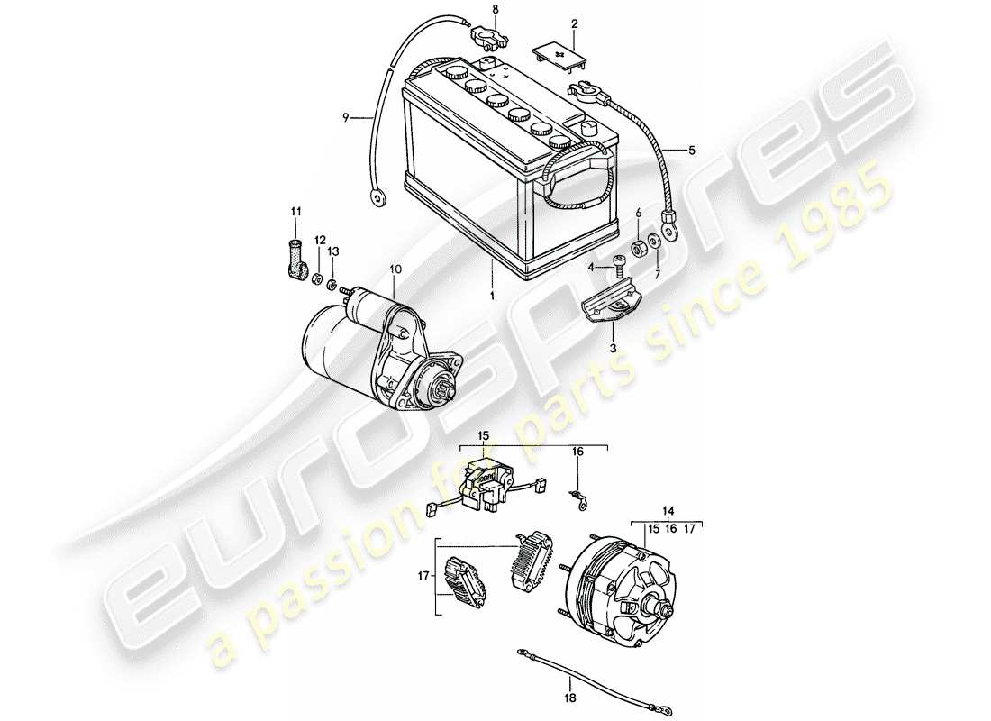 porsche 1988 (911) bateria - arranque - alternador diagrama de piezas