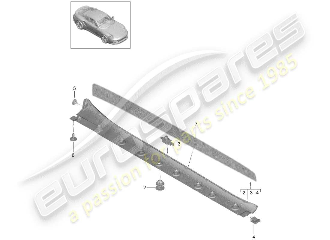 porsche 991 turbo (2020) diagrama de piezas del guarnecido de los miembros laterales