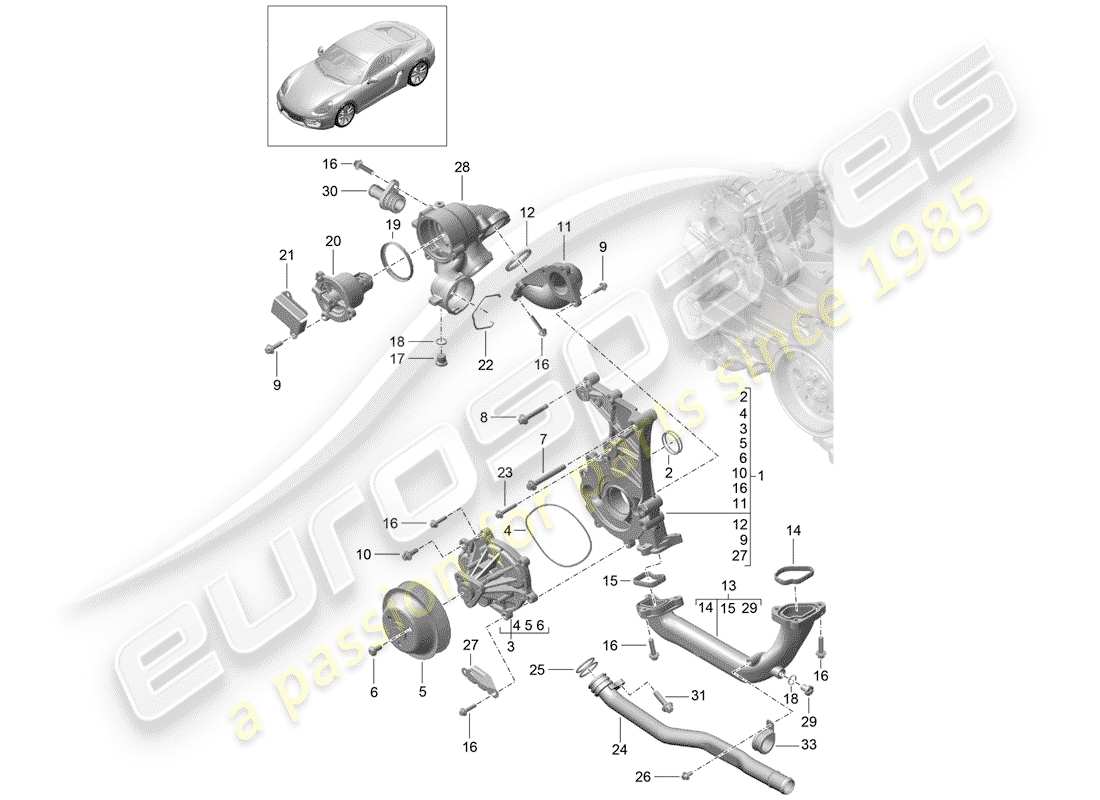 porsche cayman 981 (2015) diagrama de piezas de la bomba de agua