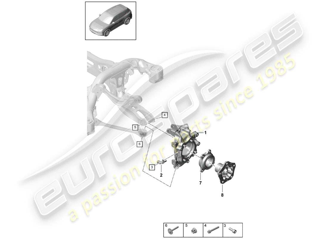 porsche 2020 (cayenne e3 9ya/9yb) diagrama de piezas del portador de ruedas
