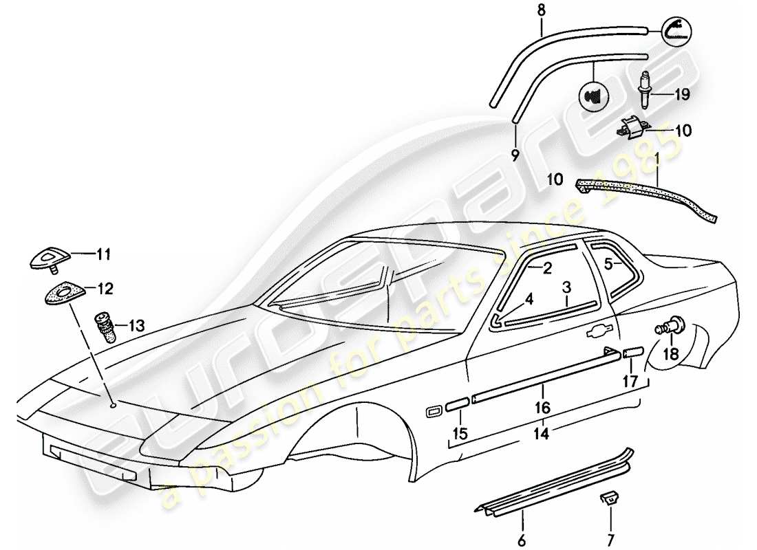 porsche 1986 (944) moldura decorativa diagrama de piezas