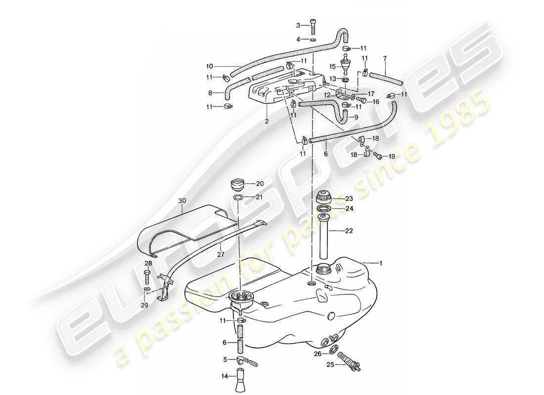 porsche 1987 (959) depósito de combustible diagrama de piezas