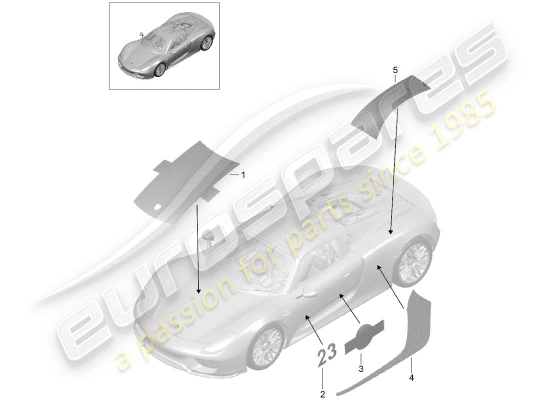 porsche 2015 (918 spyder) diagrama de piezas de la lámina recortadora
