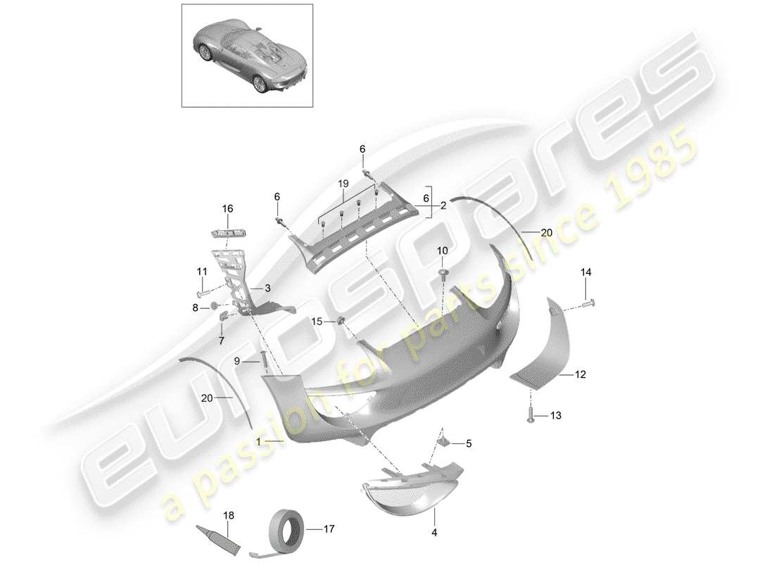 porsche 2015 (918 spyder) diagrama de piezas del parachoques