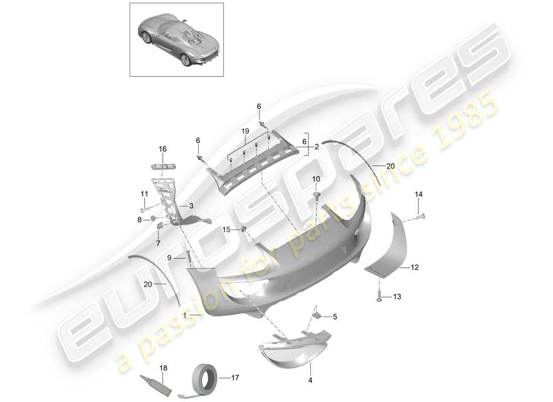 porsche 918 spyder (2015) diagrama de piezas del parachoques