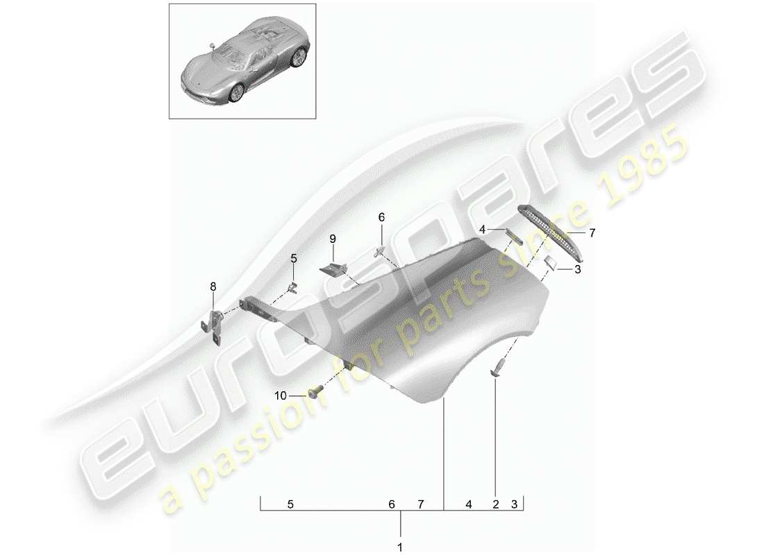 porsche 2015 (918 spyder) diagrama de piezas del guardabarros