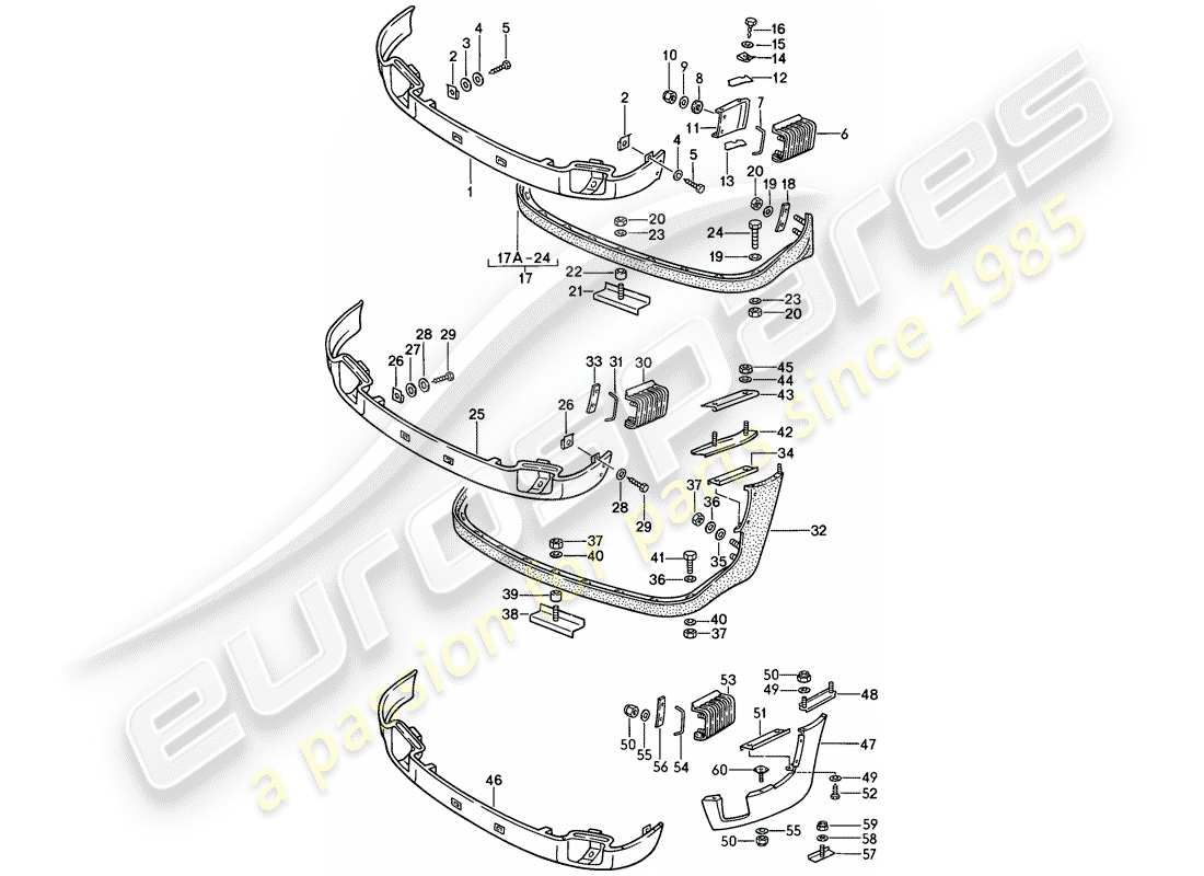 porsche 1984 (911) tapa para parachoques - spoiler delantero - esquema de piezas carrera