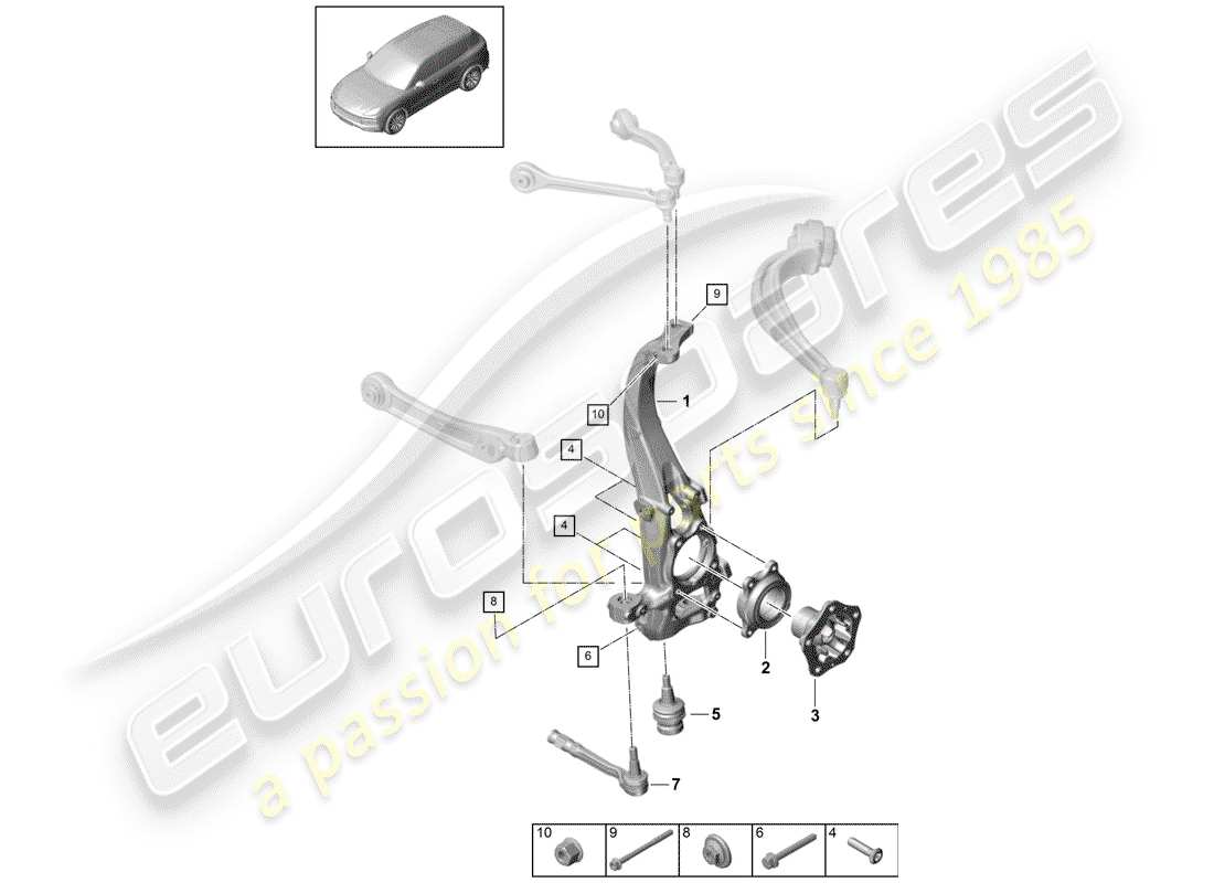 porsche 2020 (cayenne e3 9ya/9yb) diagrama de piezas del portador de ruedas