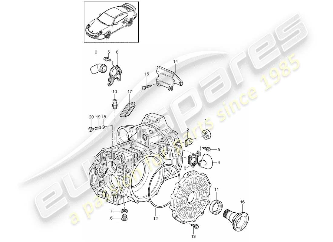 porsche 2013 (997-2 turbo / gt2 rs) diagrama de piezas de la caja de transmisión