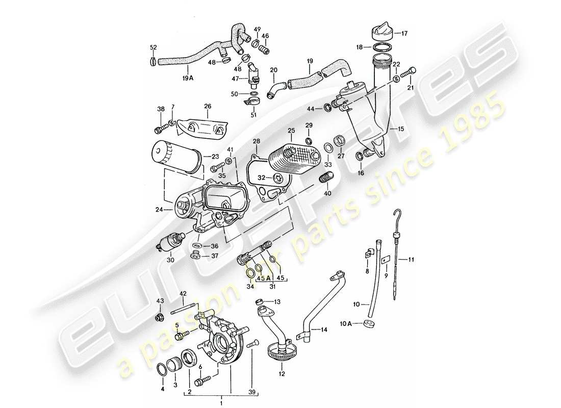porsche 1986 (944) lubricación del motor diagrama de piezas