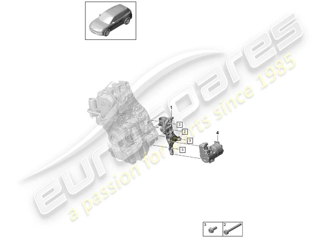 porsche 2020 (cayenne e3 9ya/9yb) cinturón acanalado en v diagrama de piezas