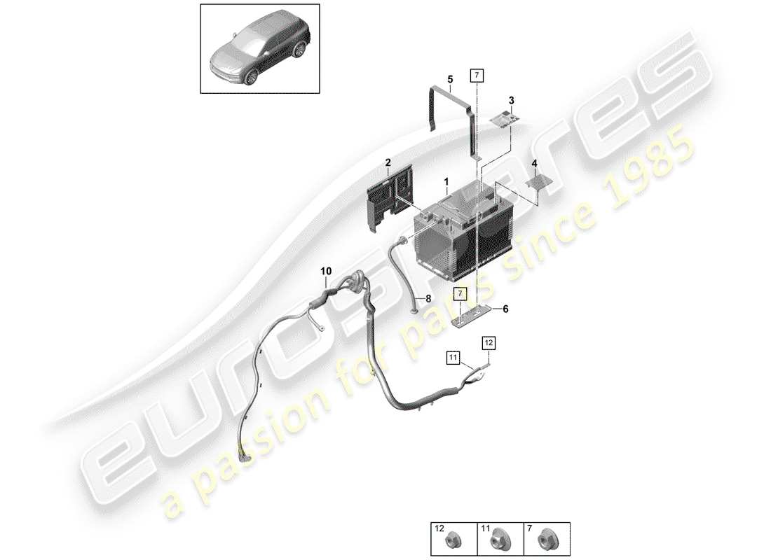 porsche 2020 (cayenne e3 9ya/9yb) diagrama de piezas de la batería