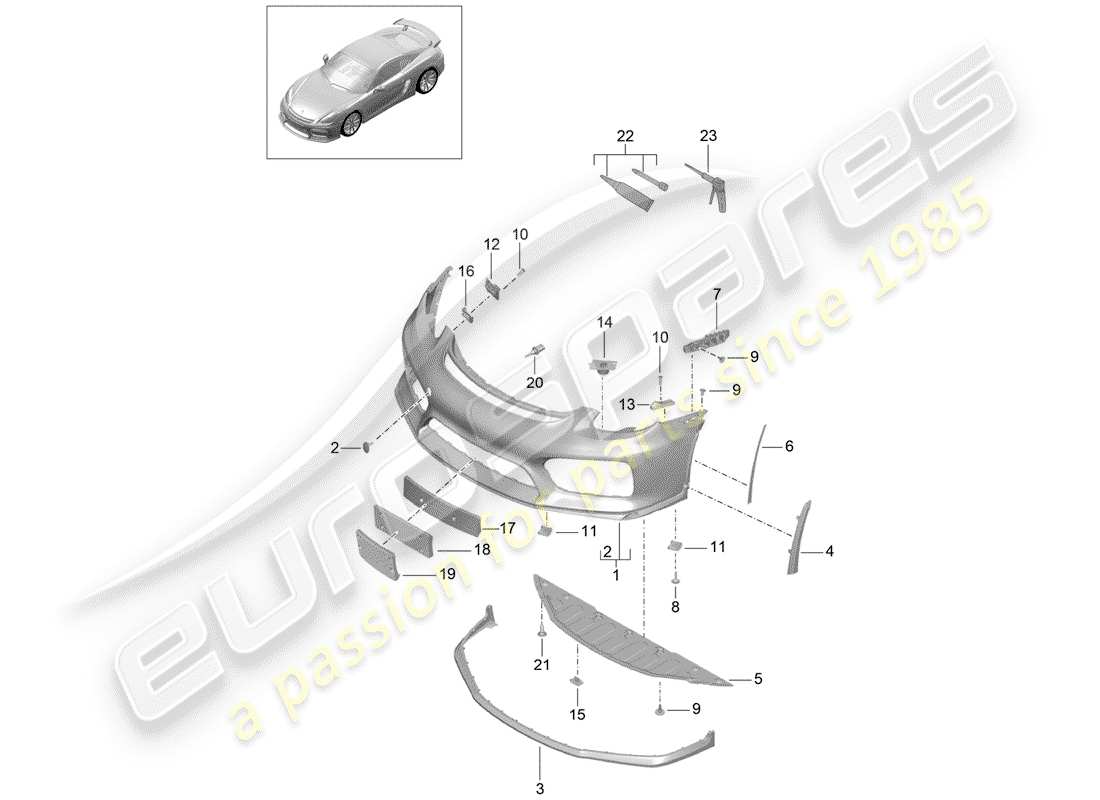porsche 2016 (981 cayman gt4) parachoque diagrama de piezas