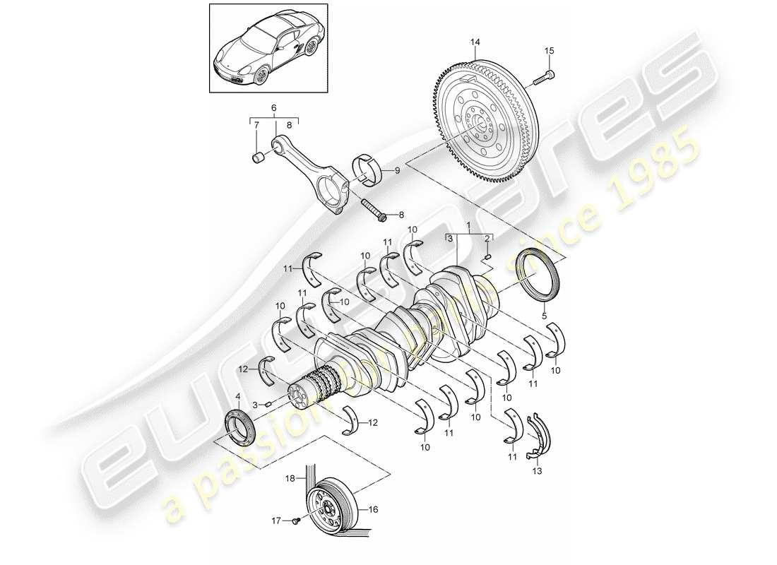 porsche 2011 (987 cayman) diagrama de piezas del cigüeñal