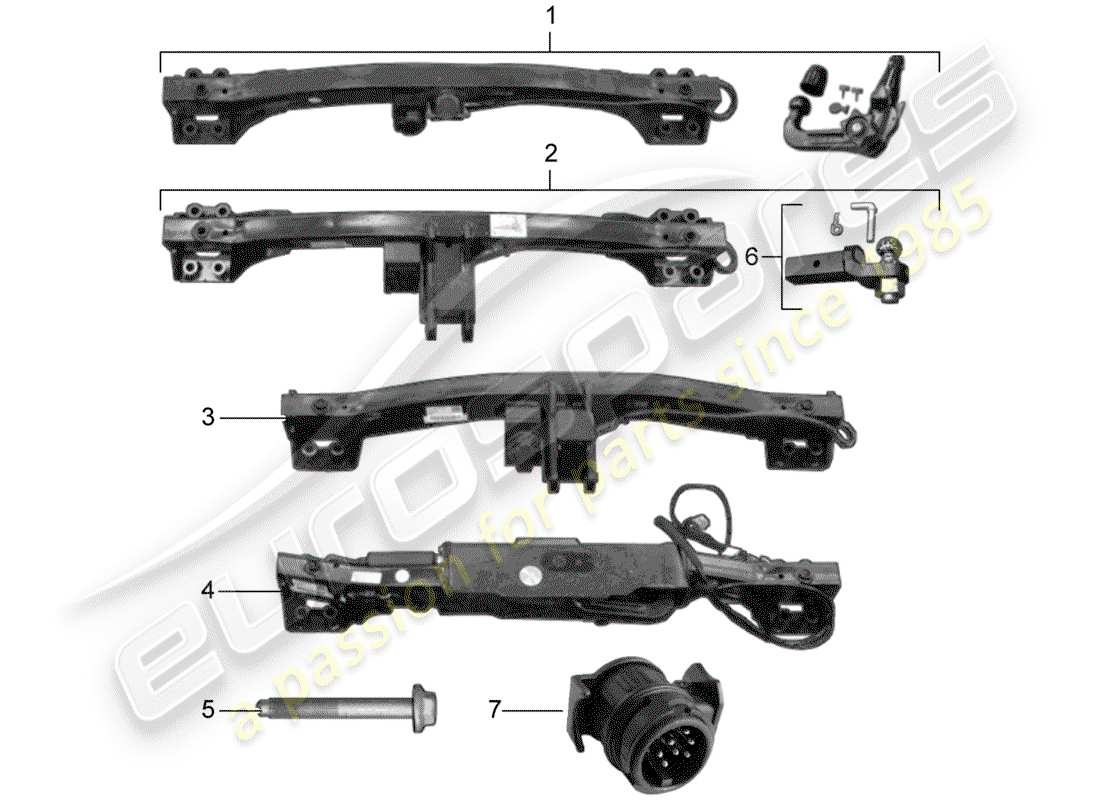 porsche 2016 (tequipment cayenne) enganche de remolque diagrama de piezas