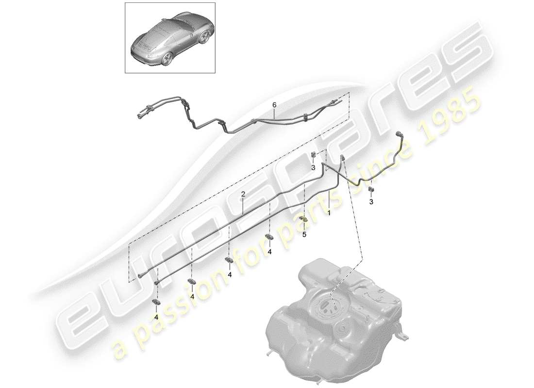 porsche 2012 (991-1) diagrama de piezas del sistema de combustible