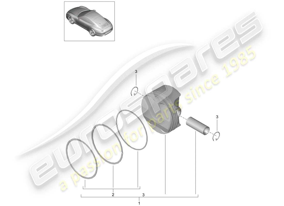 porsche 2012 (991-1) pistón diagrama de piezas