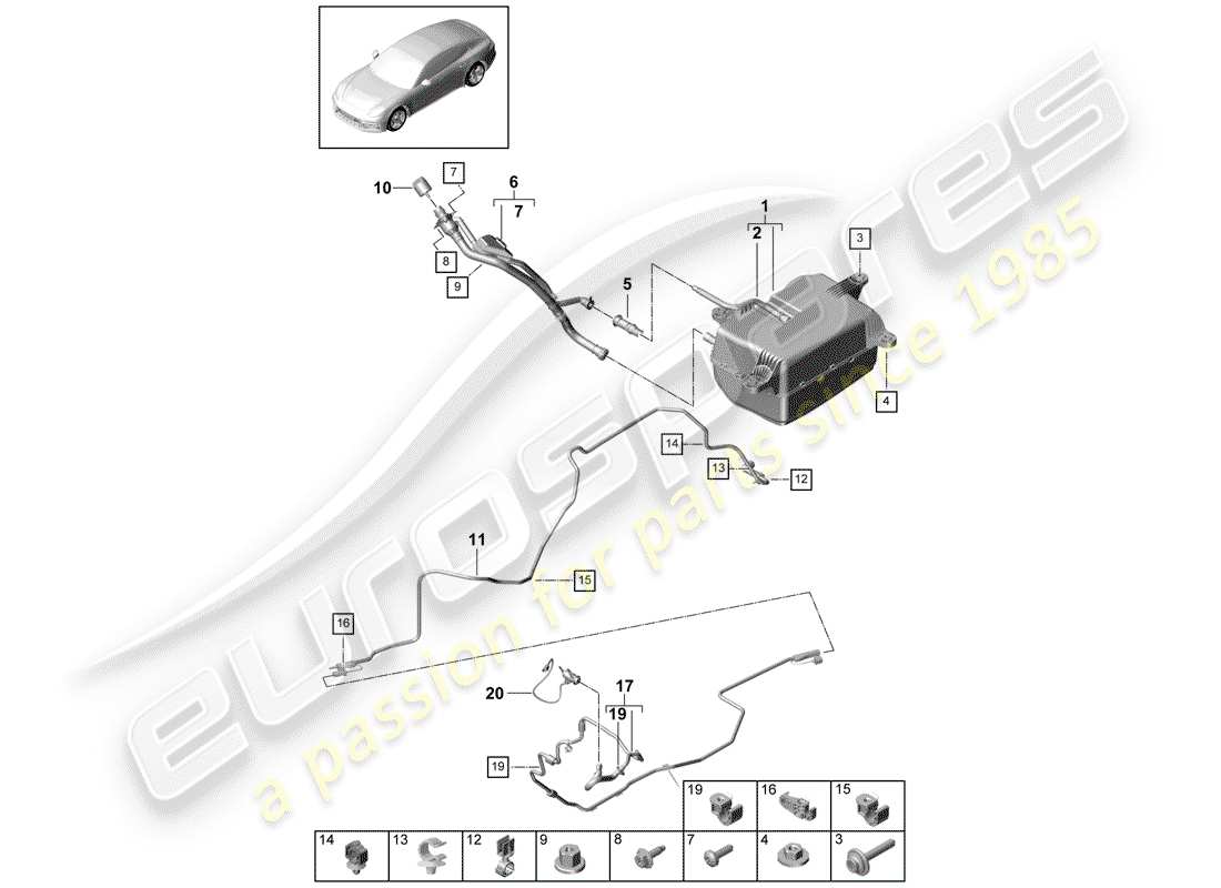 porsche 2020 (panamera 971-1) ex. sistema de control de emisiones diagrama de piezas