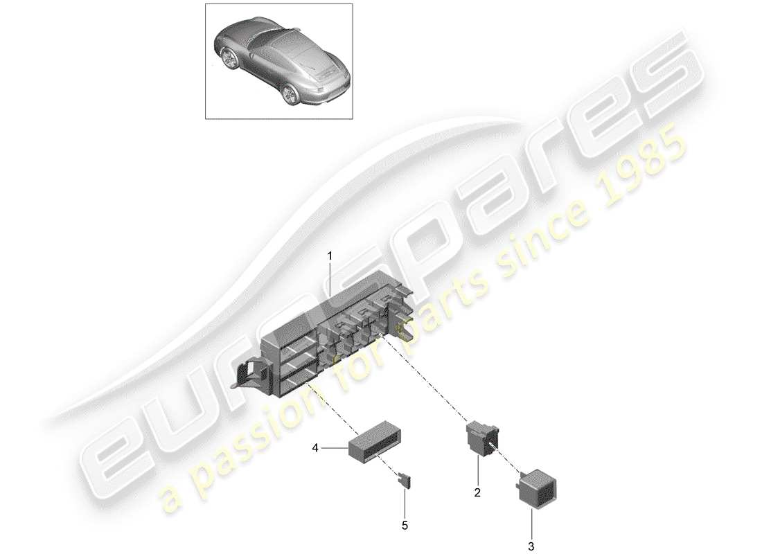 porsche 2014 (991-1) diagrama de piezas de la caja de fusibles/placa de relé