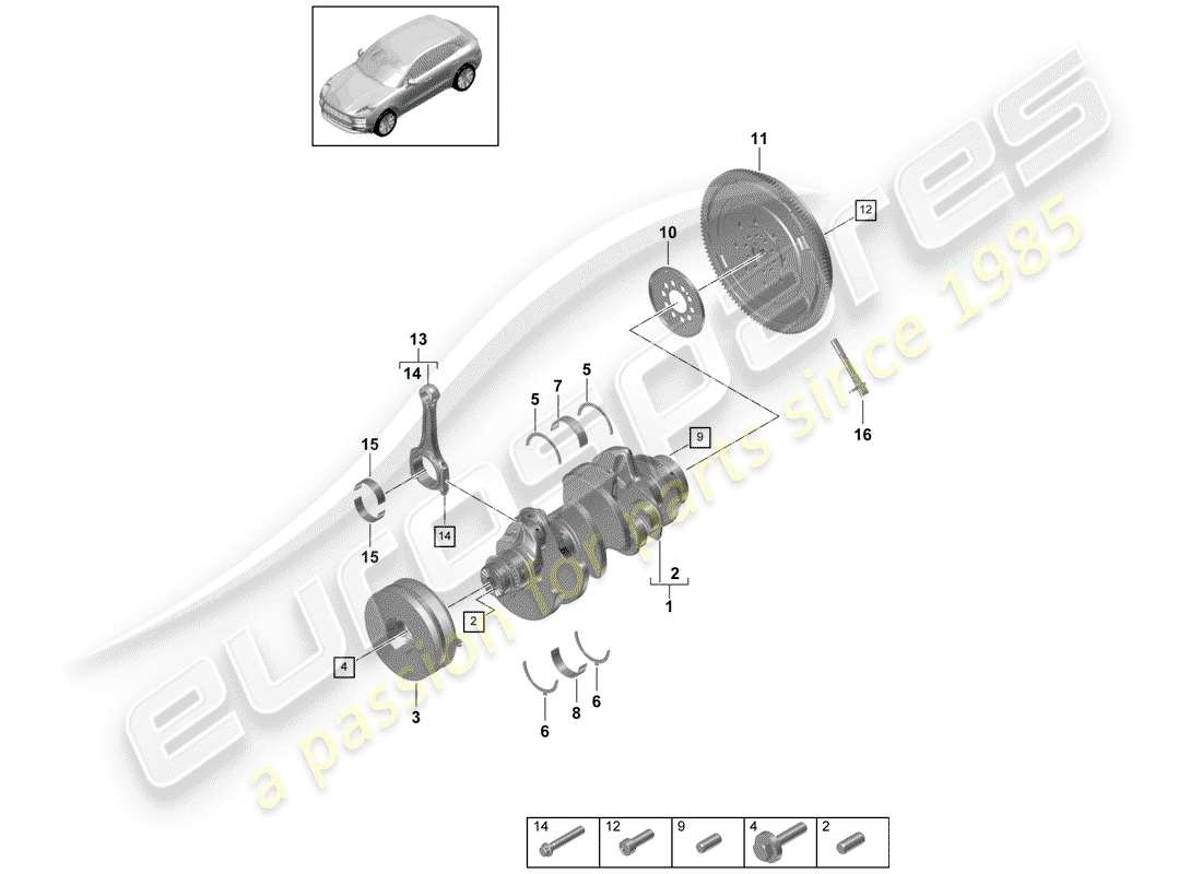 porsche 2019 (macan) diagrama de piezas del cigüeñal