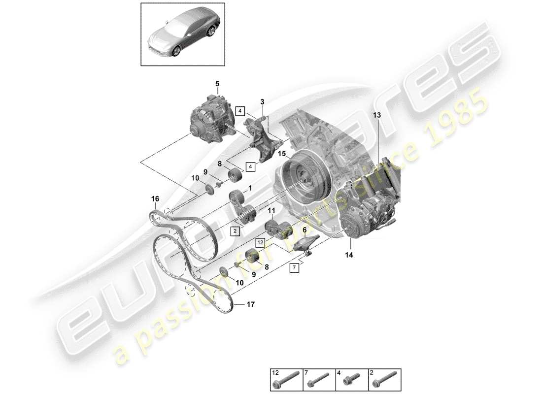 porsche 2020 (panamera 971-1) cinturón acanalado en v diagrama de piezas